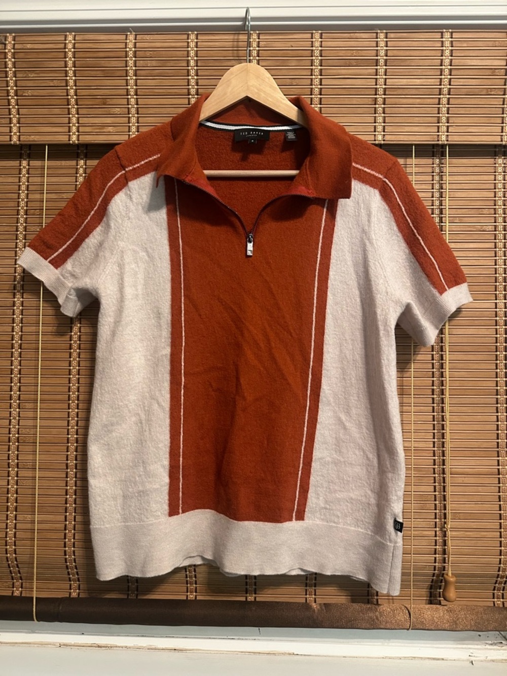 Ted Baker men’s Rust and Cream Short Sleeve Zip Polo shirt M